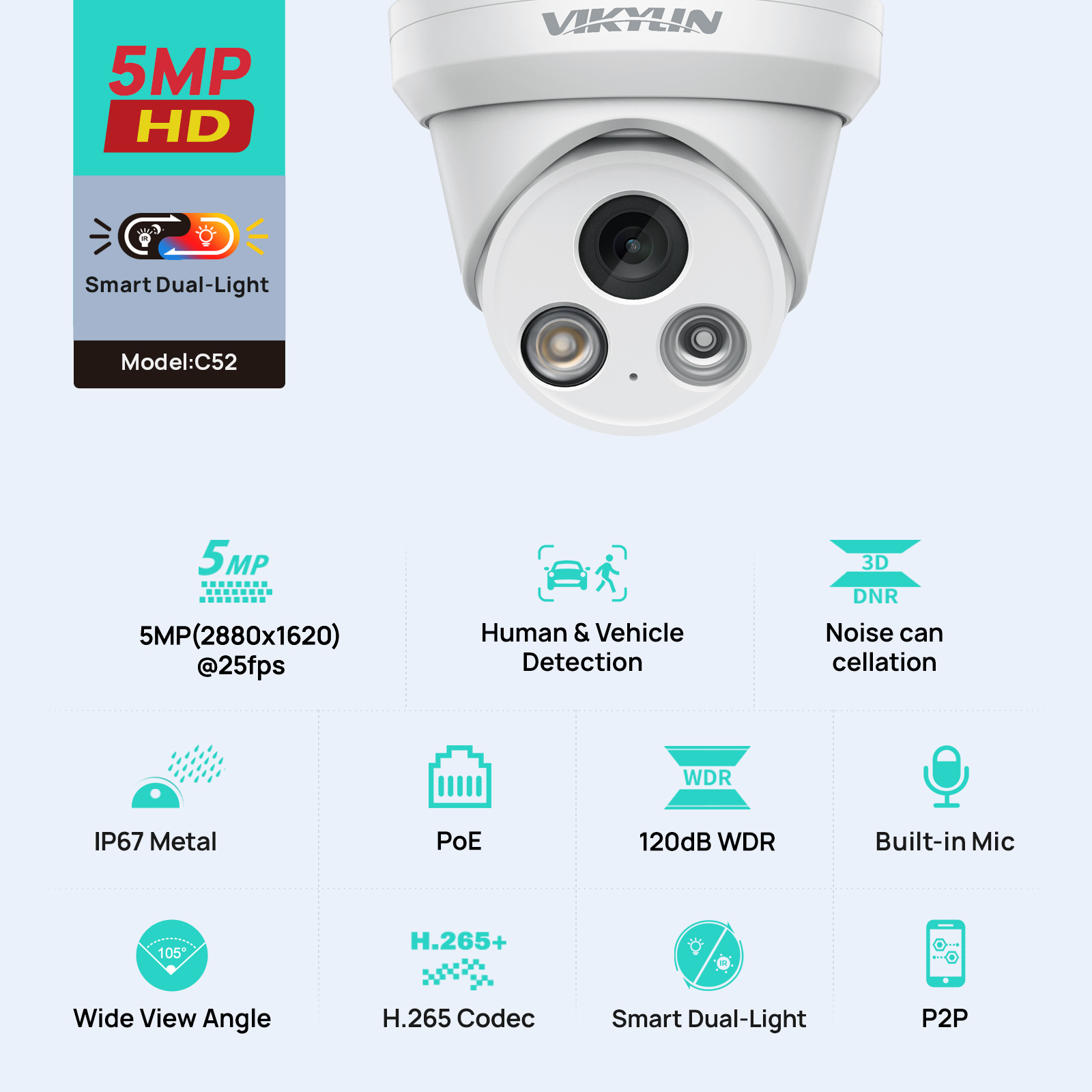 Outdoor Power G Motion - Câmera IP Inteligente VIKYLIN 5MP com