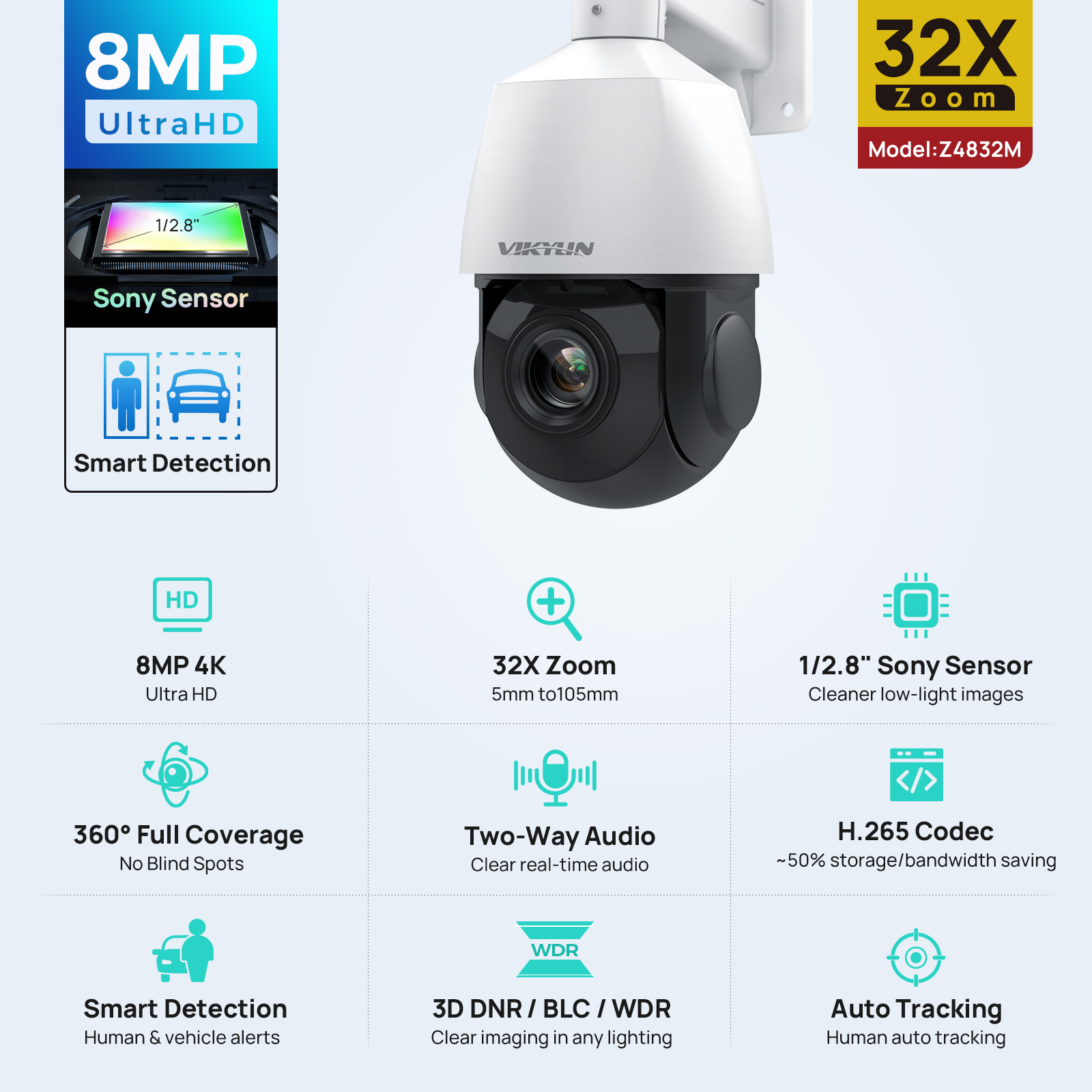 Outdoor Power G Motion - Câmera IP Vikylin 4K 8MP PTZ