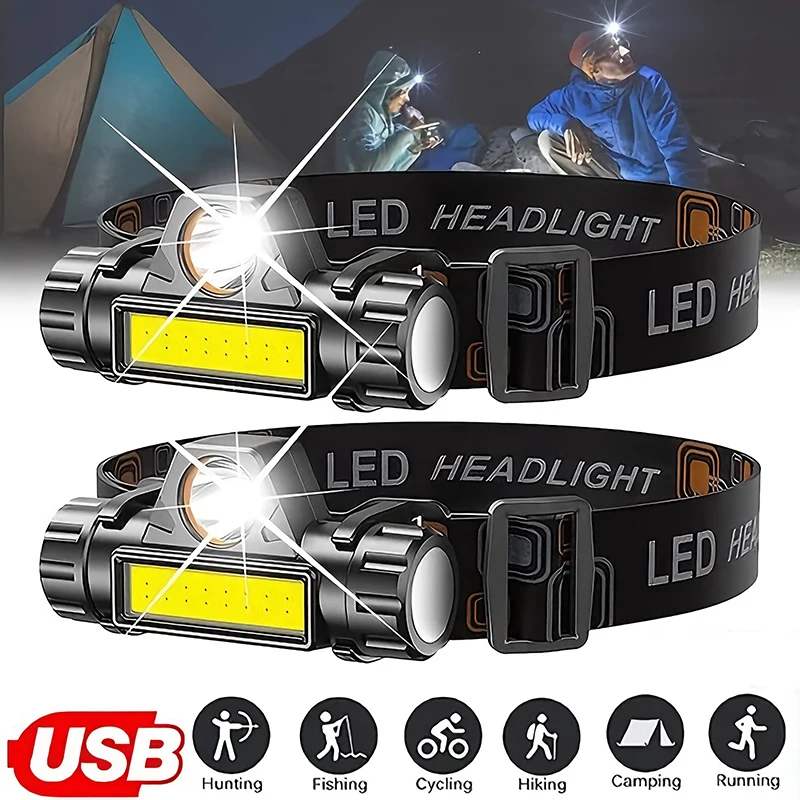 Outdoor Power Head - Recarregável cob led usb farol forte