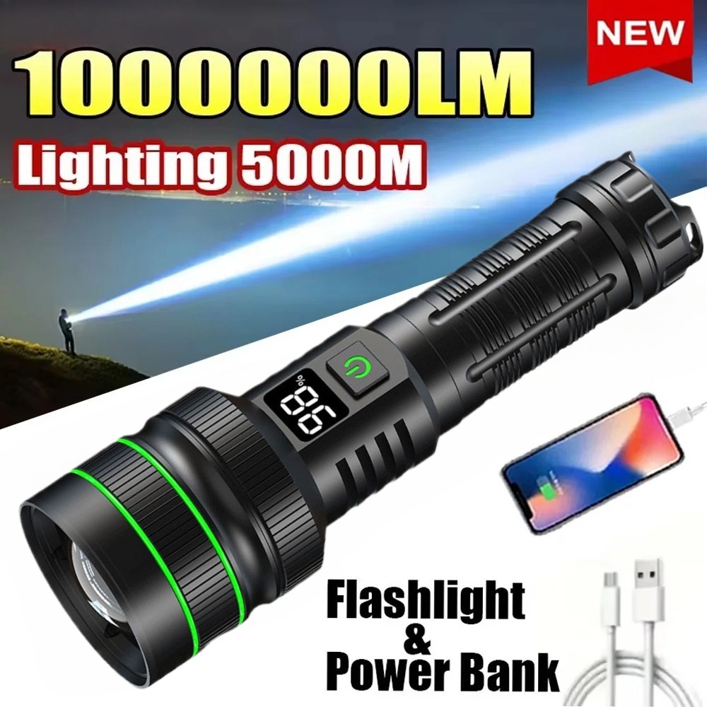 Outdoor Powerbank - Lanterna LED poderosa com zoom, recarregável